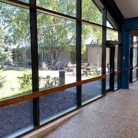 Courtyard - View of the courtyard from the main building hallway